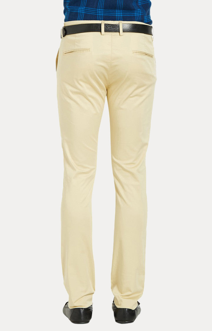 Spykar Men Beige Cotton Slim Fit Casual Trousers