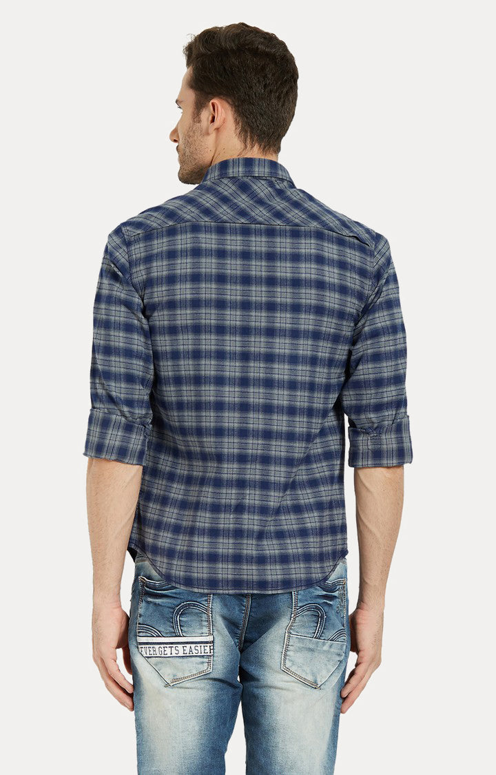 Spykar Men Blue Checked Slim Fit Casual Shirt