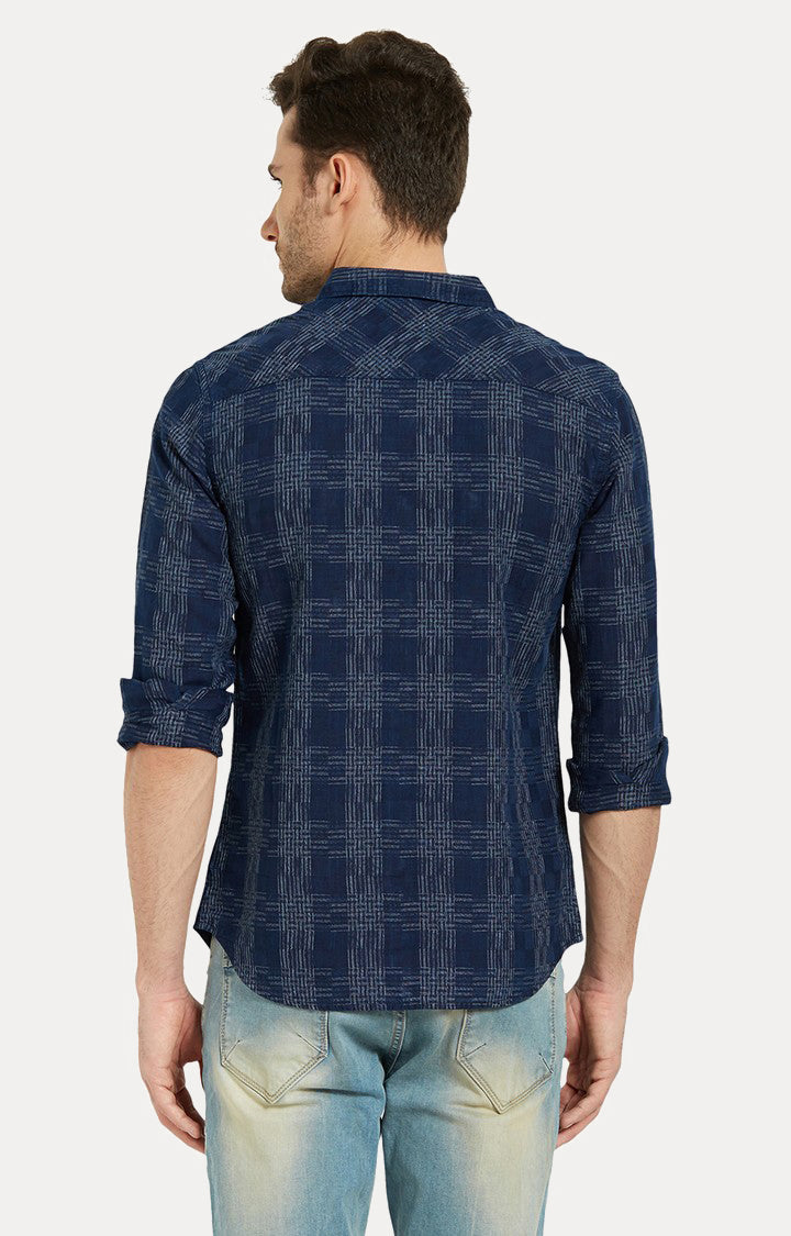 Spykar Men Blue Checked Slim Fit Casual Shirt