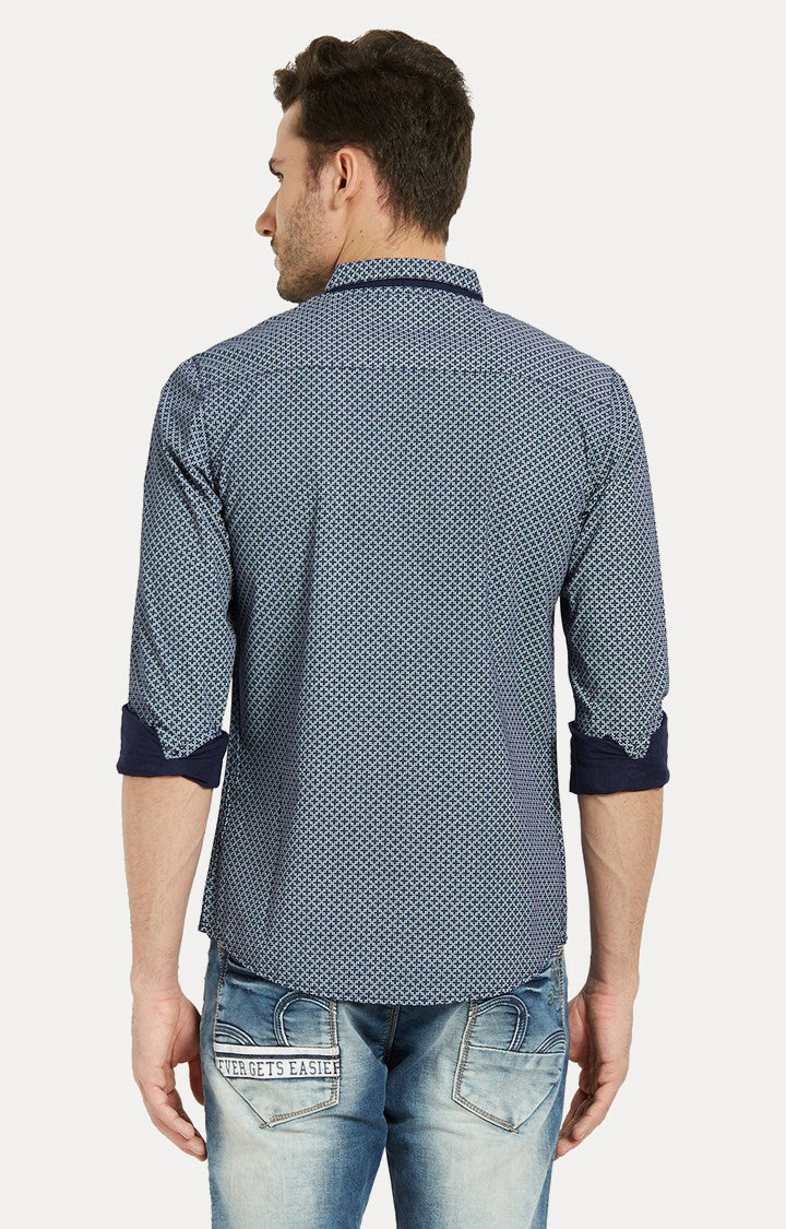 Spykar Men Blue Printed Slim Fit Casual Shirt