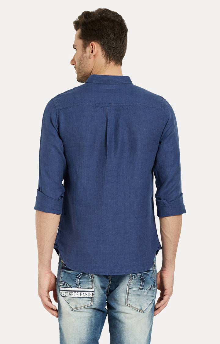 Spykar Men Blue Solid Slim Fit Casual Shirt