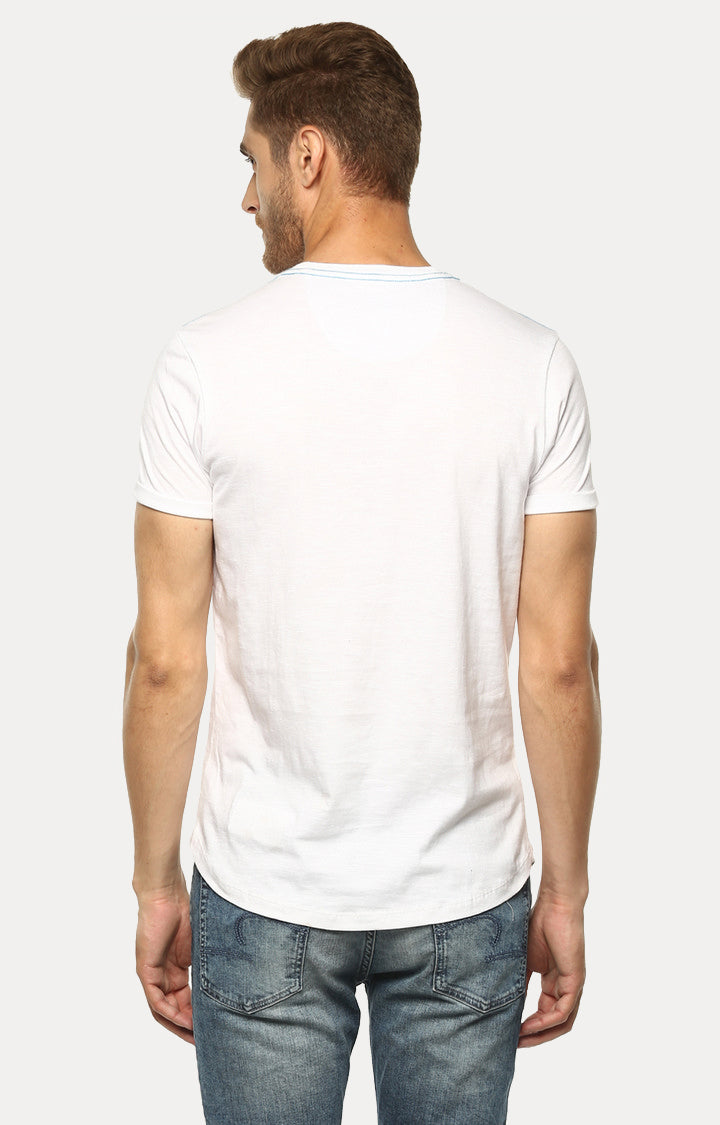 Spykar Men White Cotton Slim Fit Round Neck T-Shirt