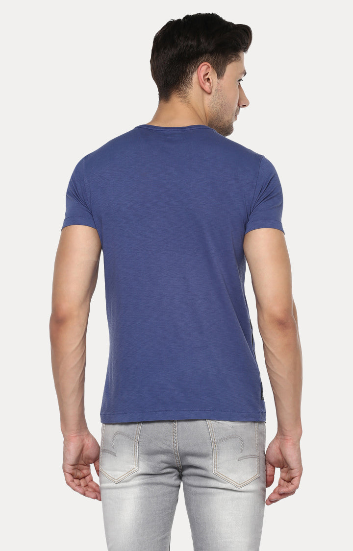 Spykar Men Blue Cotton Slim Fit Round Neck T-Shirt