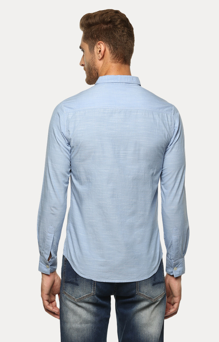 Spykar Men Blue Melange Slim Fit Casual Shirt