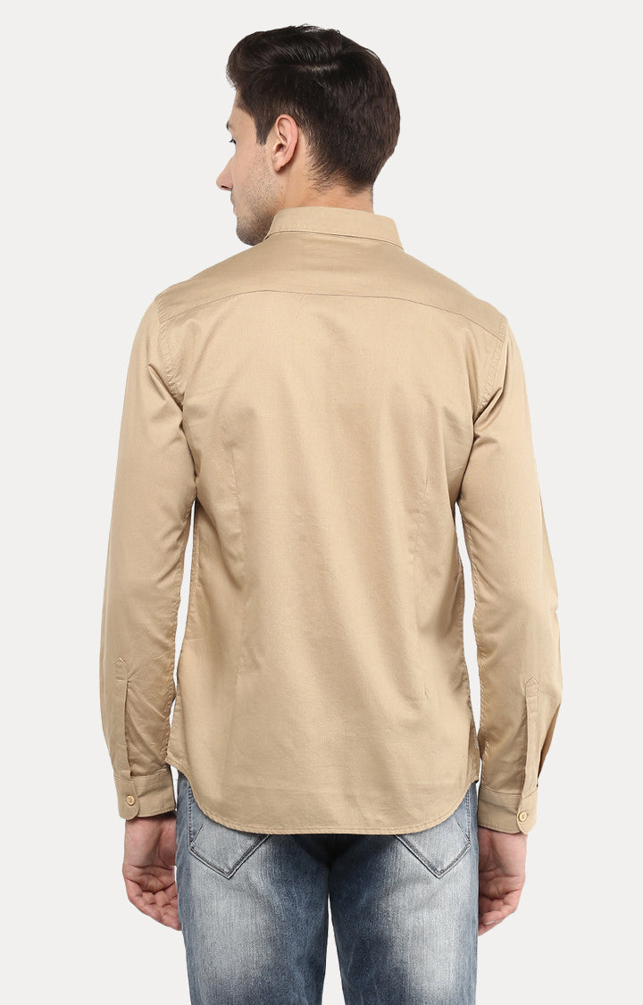 Spykar Men Beige Solid Slim Fit Casual Shirt