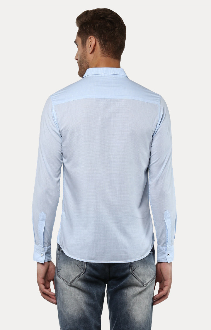 Spykar Men Light Blue Striped Slim Fit Casual Shirt