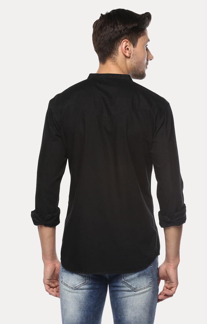 Spykar Black Cotton Slim Fit Shirts For Men