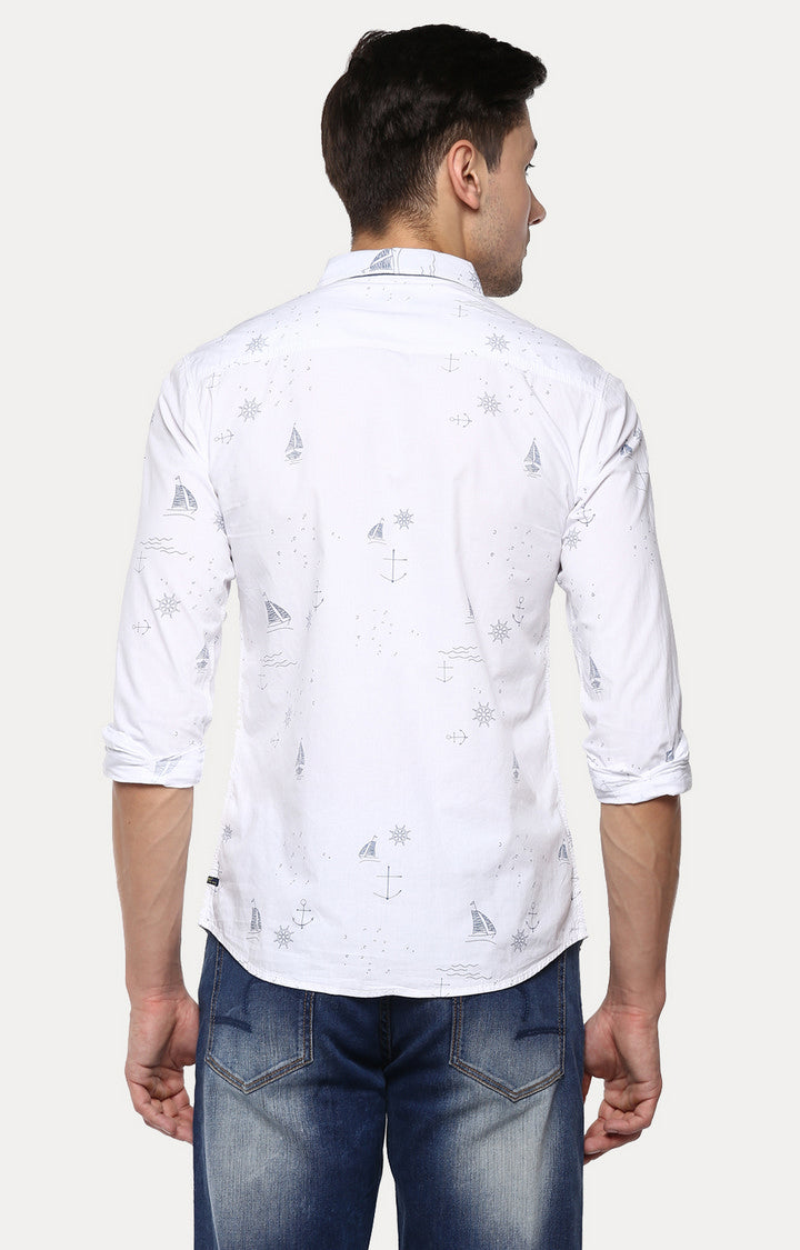 Spykar Men White Printed Slim Fit Casual Shirt