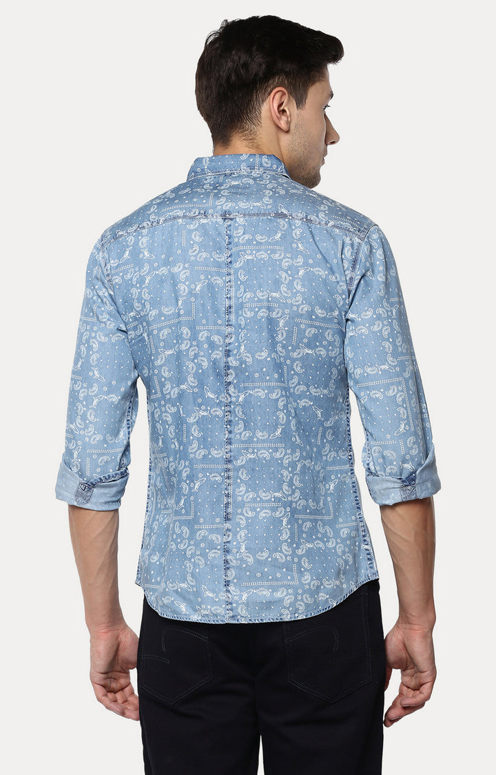 Spykar Men Blue Printed Slim Fit Casual Shirt