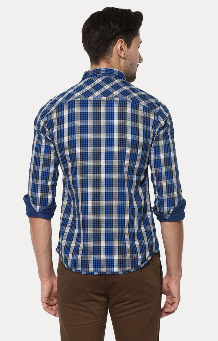 Spykar Men Blue Checked Slim Fit Casual Shirt