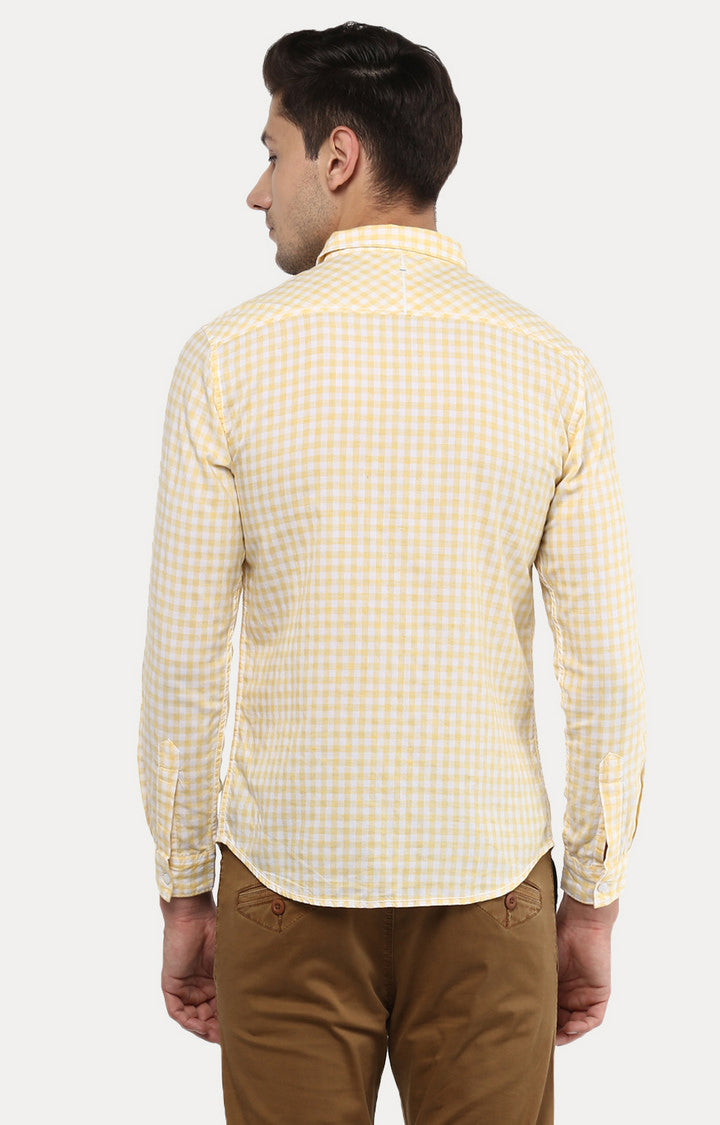 Spykar Men Yellow Checked Slim Fit Casual Shirt