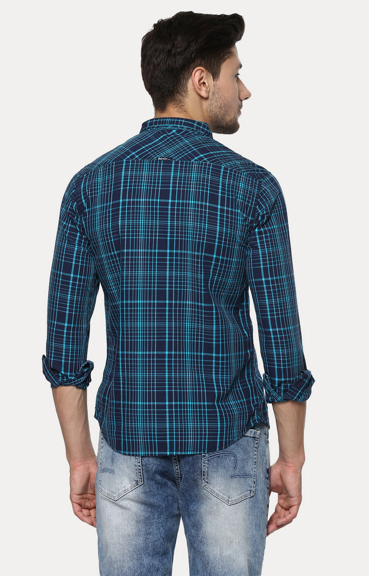 Spykar Men Blue Checked Slim Fit Casual Shirt