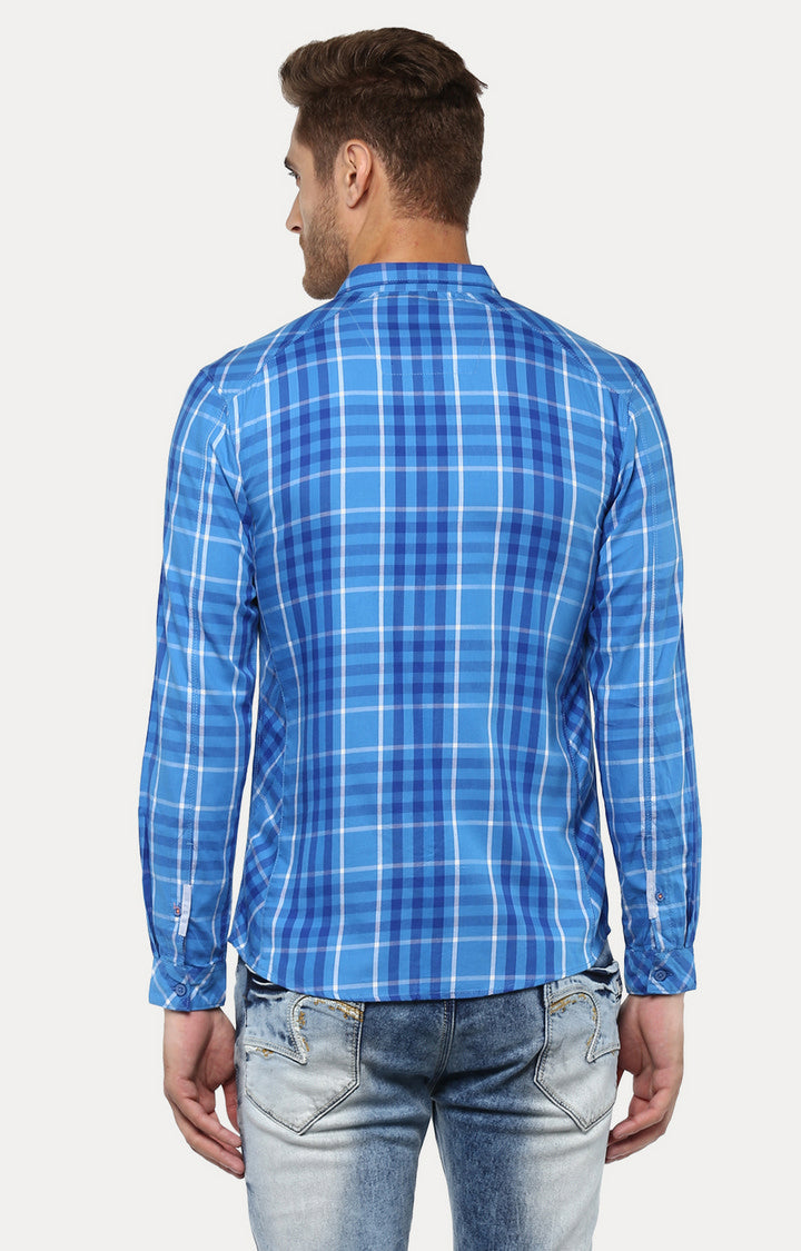 Spykar Men Blue Checked Slim Fit Casual Shirt