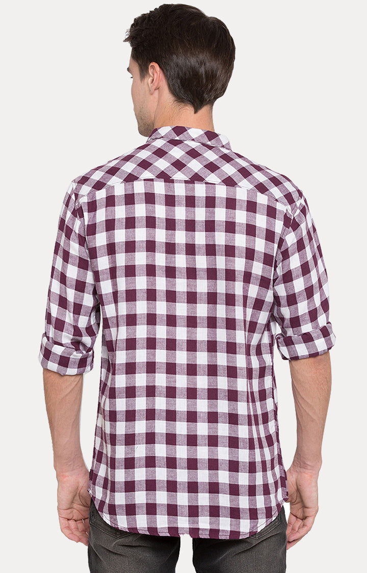 Spykar Men Purple Checked Slim Fit Casual Shirt