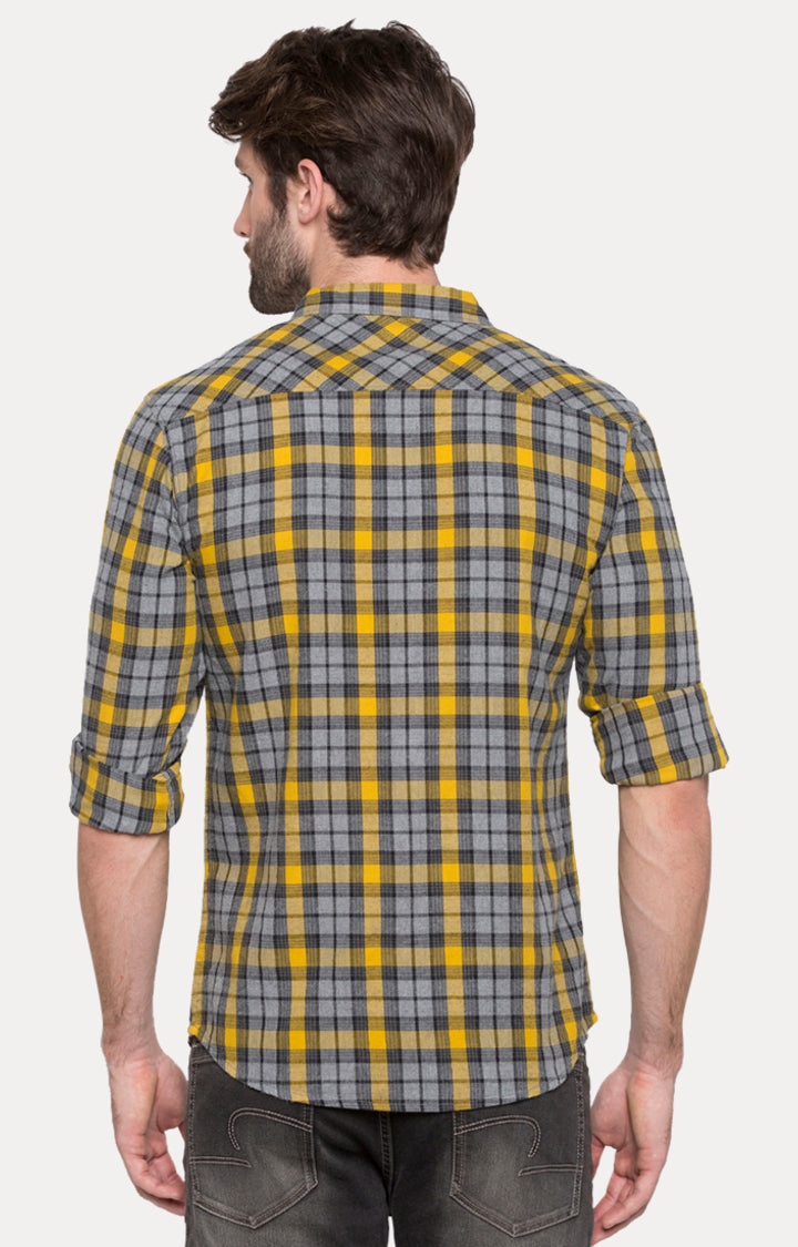 Spykar Yellow Cotton Slim Fit Shirts For Men