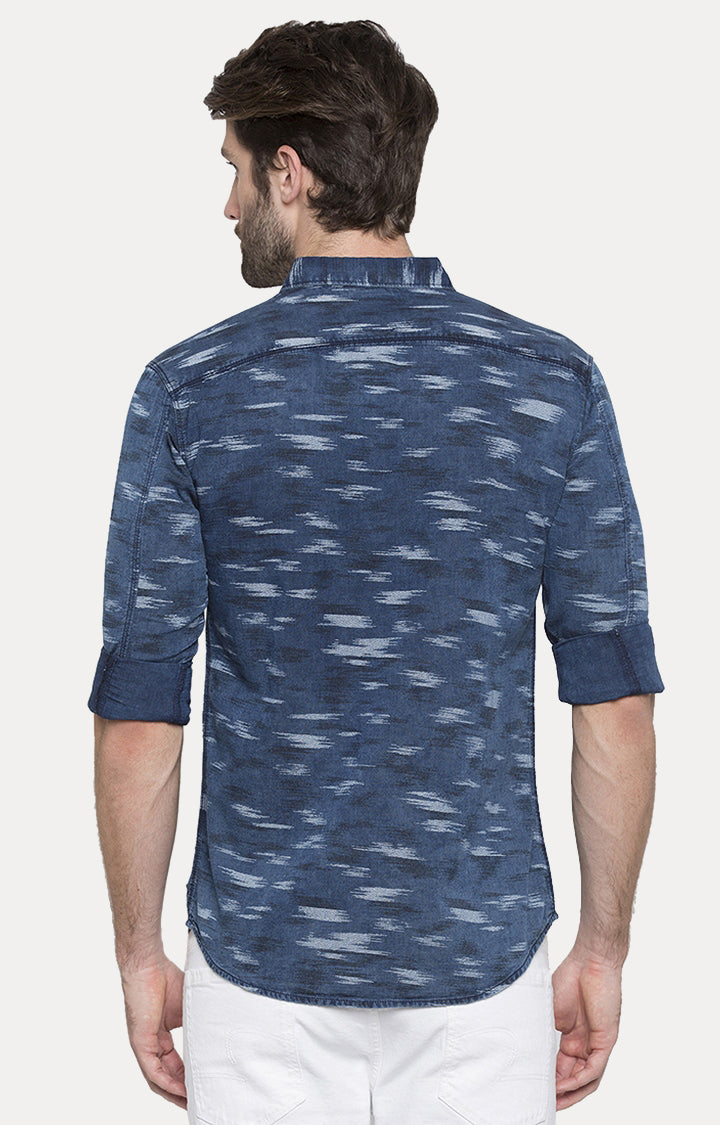 Spykar Men Blue Printed Slim Fit Casual Shirt