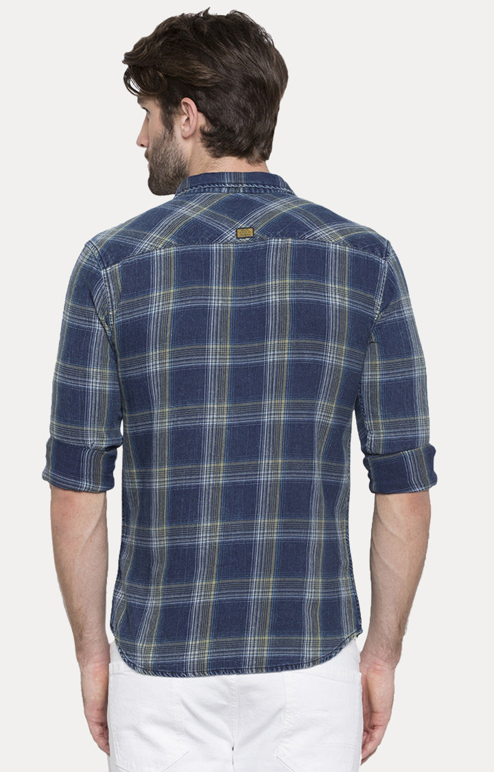 Spykar Men Blue Checked Slim Fit Casual Shirt