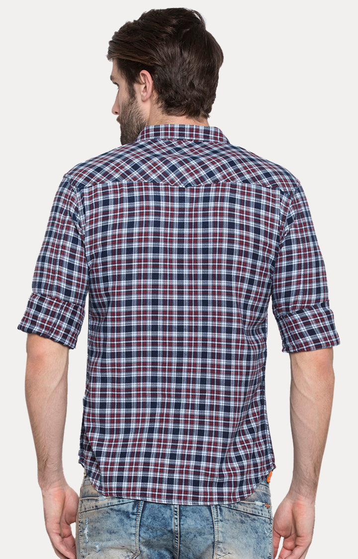 Spykar Men Blue Checked Slim Fit Casual Shirt