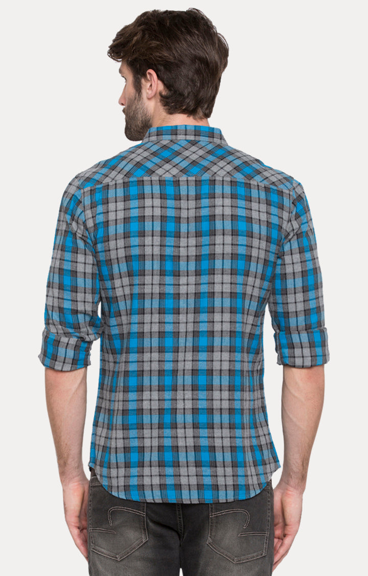 Spykar Men Blue Checked Slim Fit Casual Shirt