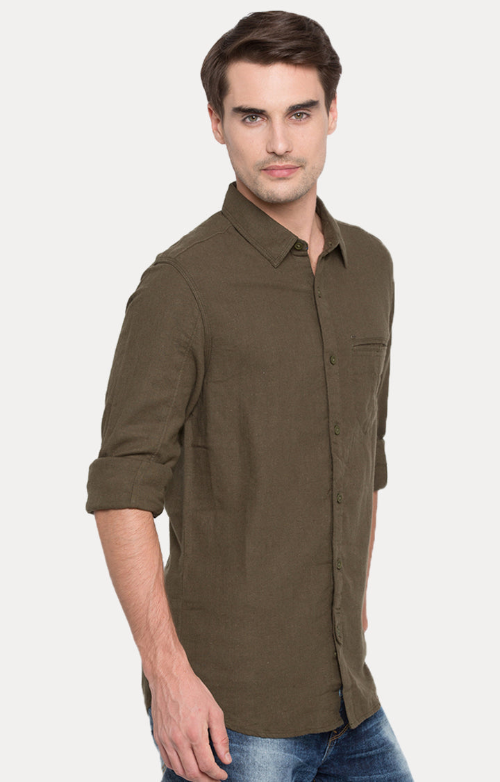 Spykar Men Green Solid Slim Fit Casual Shirt