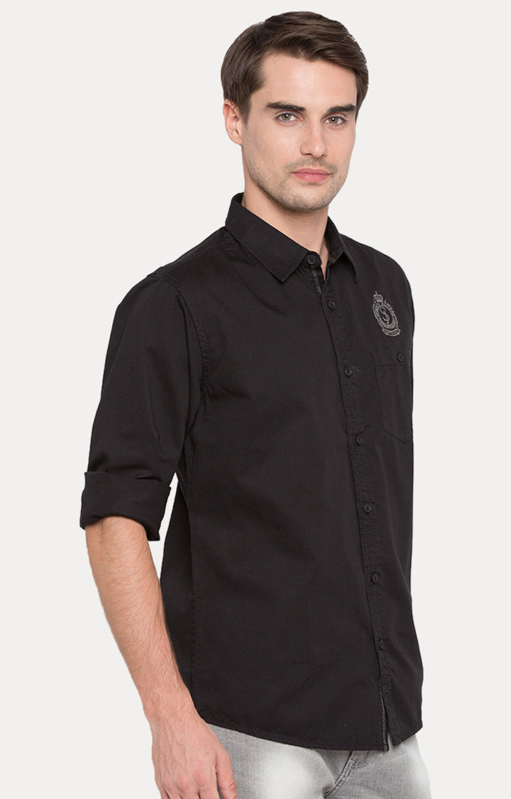 Spykar Men Black Solid Slim Fit Casual Shirt