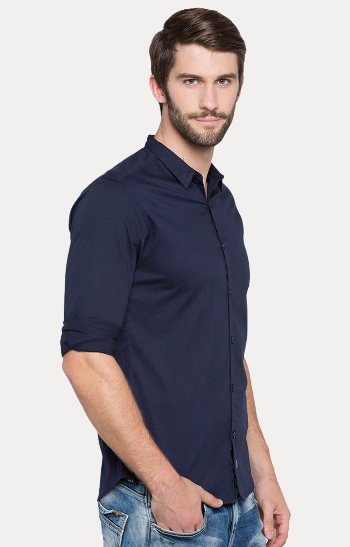 Spykar Men Blue Solid Slim Fit Casual Shirt