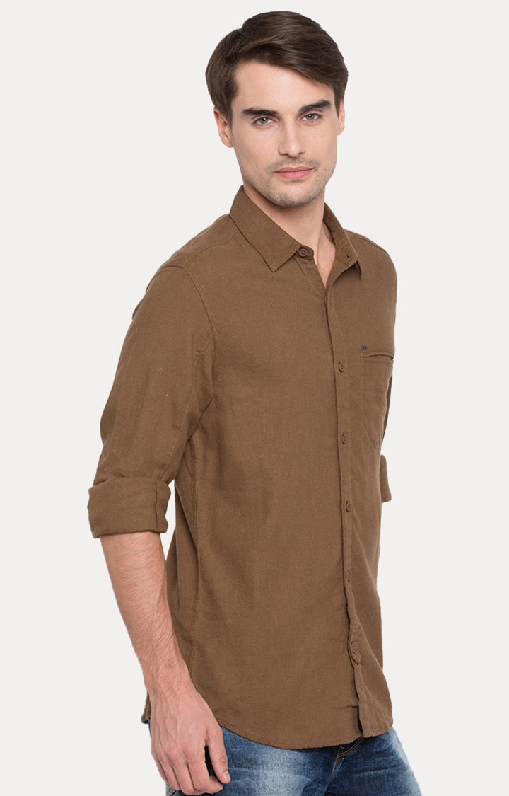 Spykar Men Brown Slim Fit Full Sleeve Casual Shirt