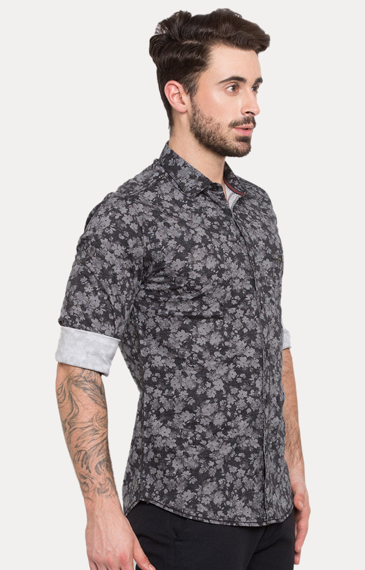 Spykar Men Black Printed Slim Fit Casual Shirt