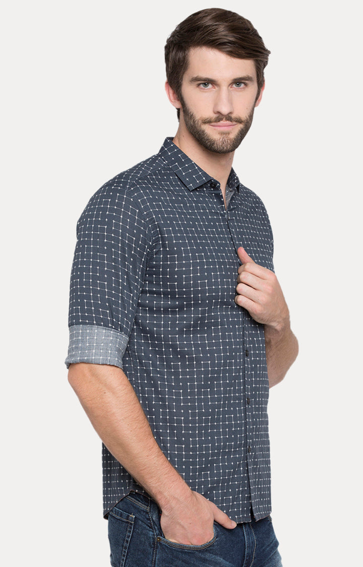 Spykar Men Grey Printed Slim Fit Casual Shirt