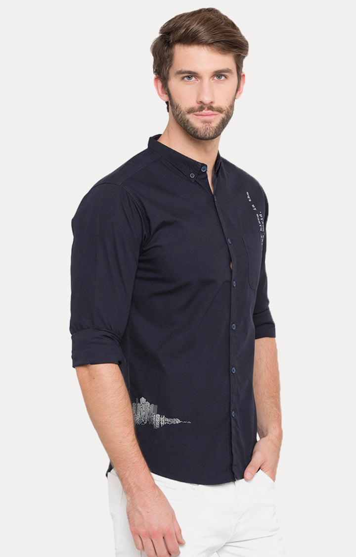 Spykar Men Blue Solid Slim Fit Casual Shirt