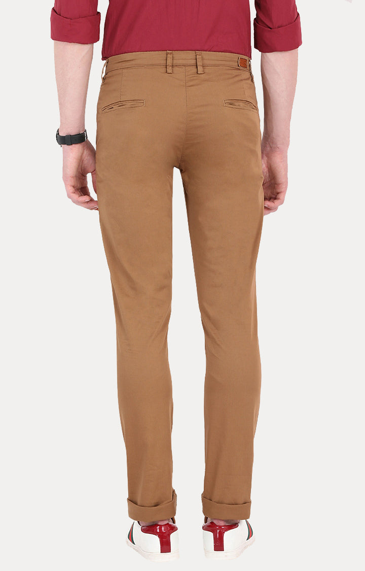 Spykar Men Brown Cotton Slim Fit Casual Trousers