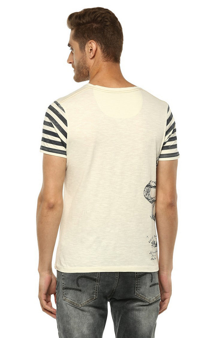 Spykar Men Ecru Printed Slim Fit T-Shirt