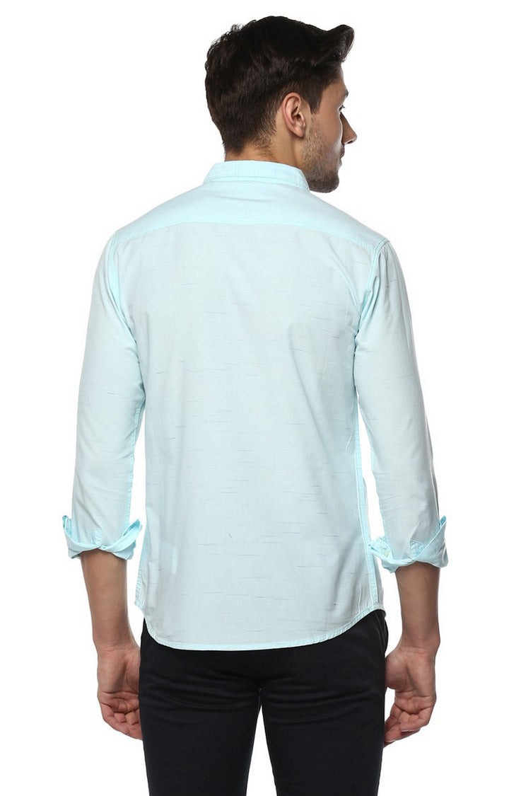 Spykar Blue Cotton Slim Fit Shirts For Men