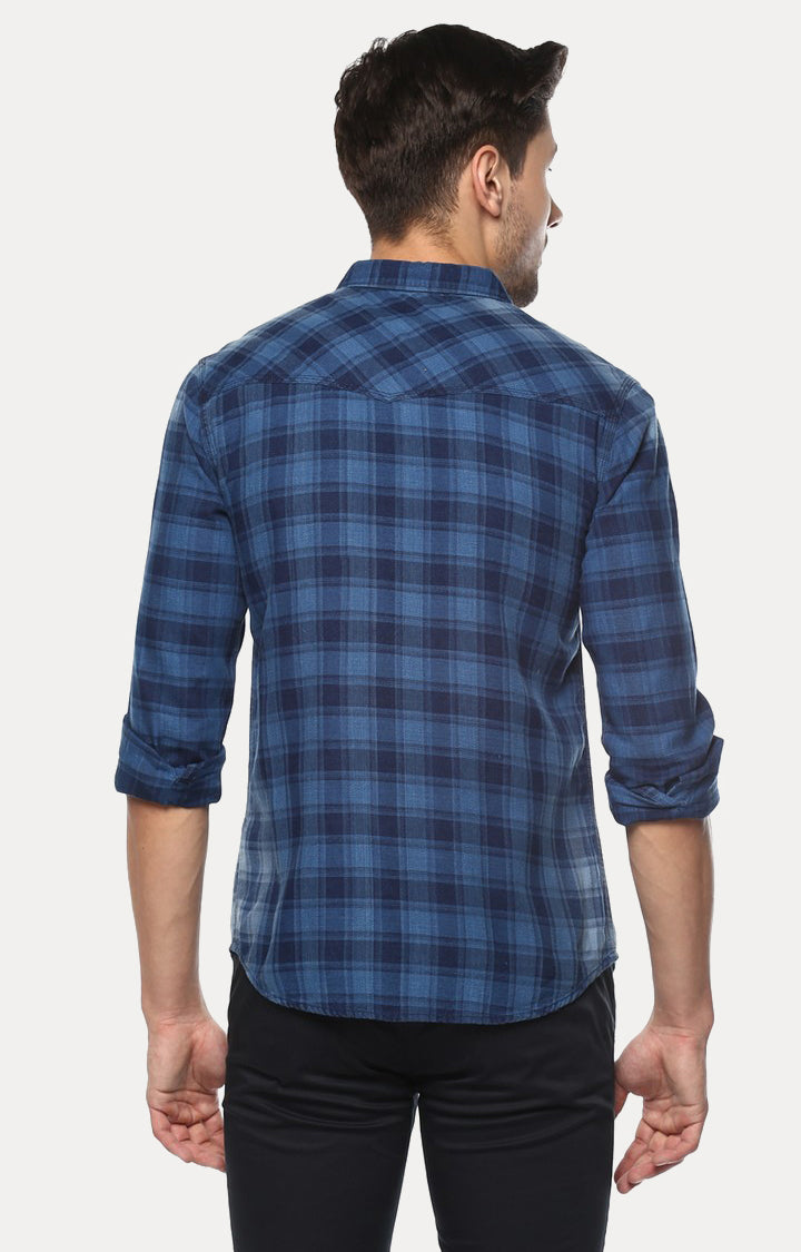 Spykar Men Blue Checked Slim Fit Casual Shirt