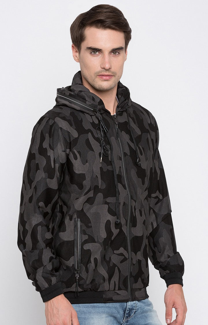 Spykar Men Black Camouflage Regular Jacket