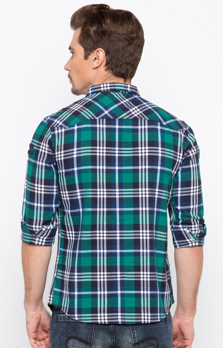 Spykar Men Green Checked Slim Fit Casual Shirt