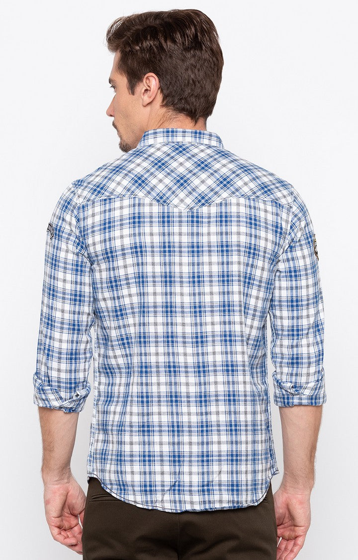 Spykar Men Blue Checked Slim Fit Casual Shirt