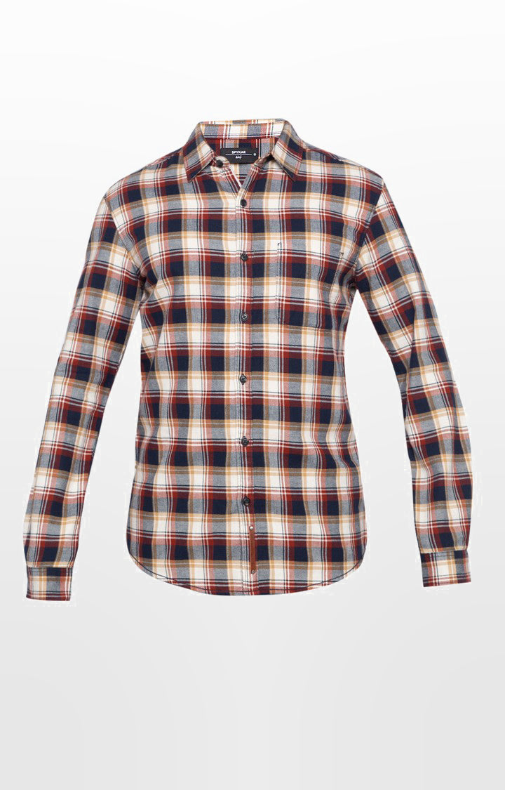 Spykar Men Rust Beige Checked Slim Fit Casual Shirt