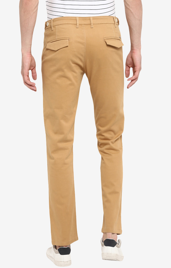 Spykar Men Brown Cotton Slim Fit Casual Trousers