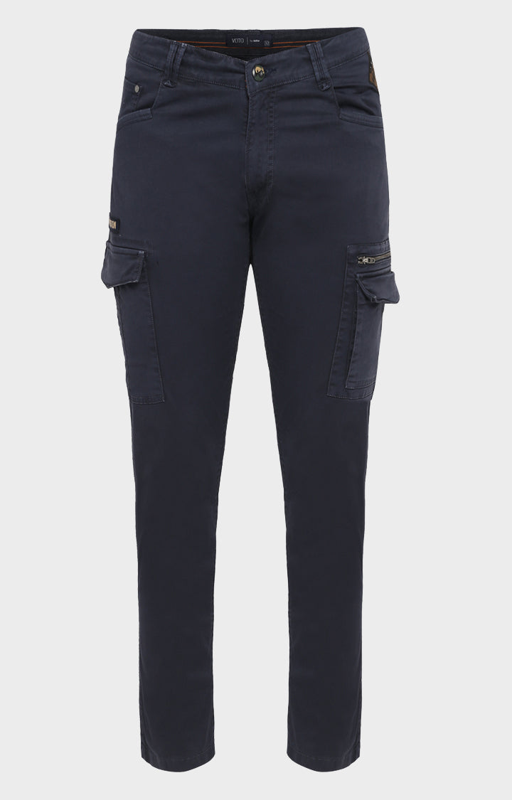 Spykar Men Blue Cotton Slim Fit Casual Trousers