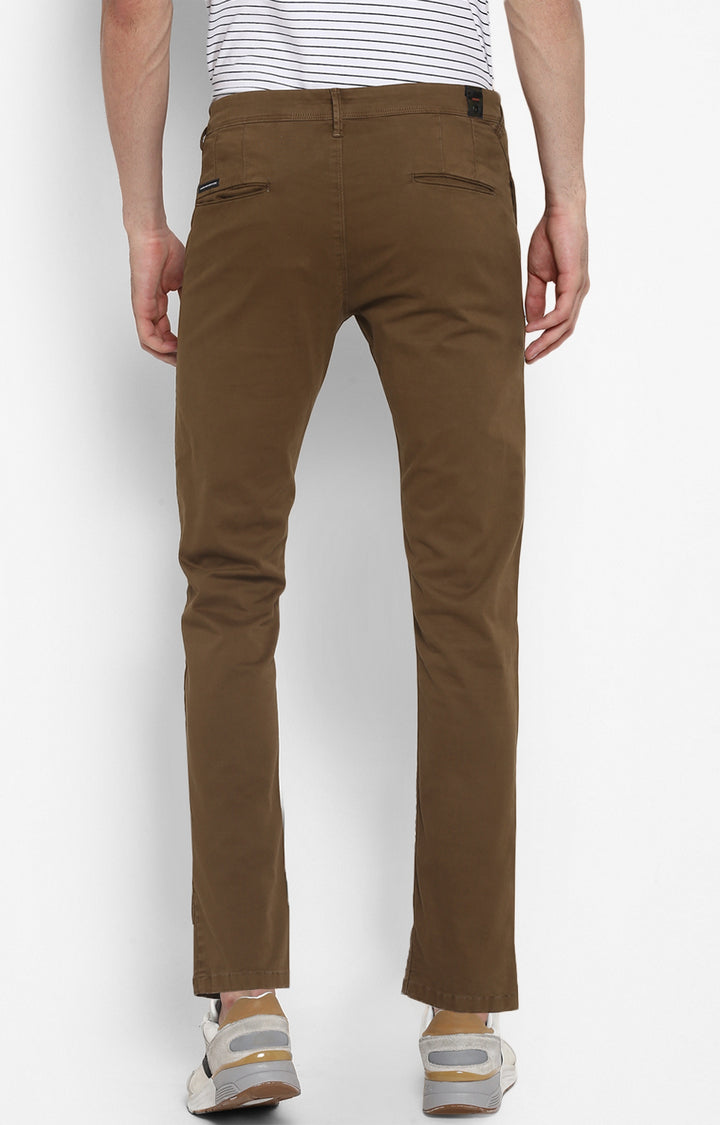 Spykar Men Brown Cotton Slim Fit Casual Trousers