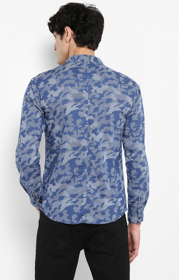 Spykar Men Blue Printed Slim Fit Casual Shirt