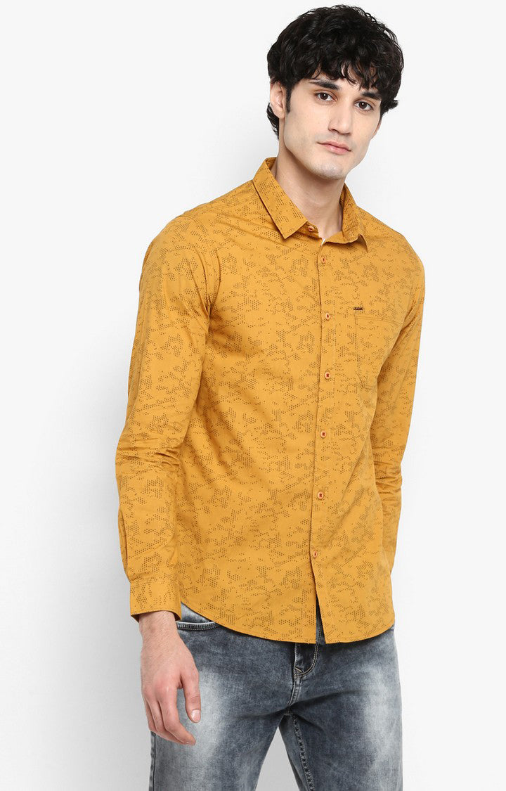 Spykar Men Mustard Printed Slim Fit Casual Shirt