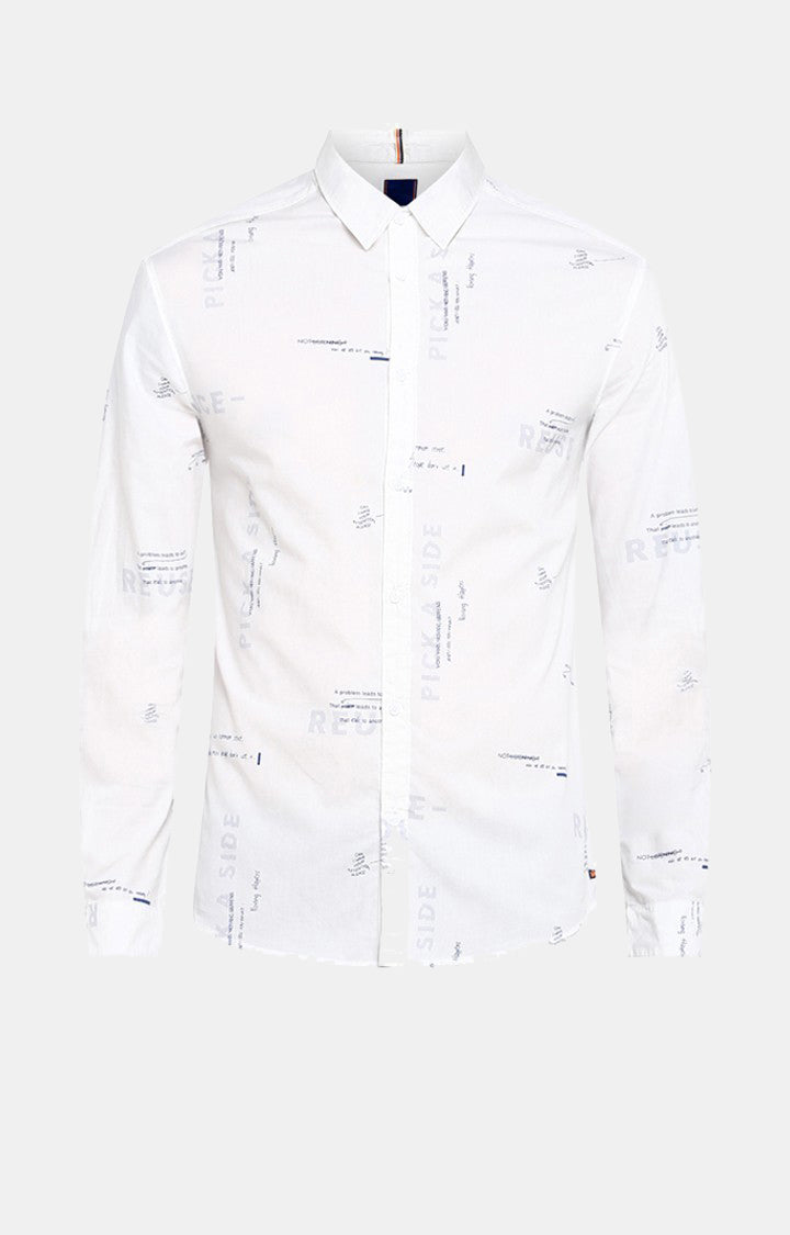 Spykar Men White Printed Slim Fit Casual Shirt