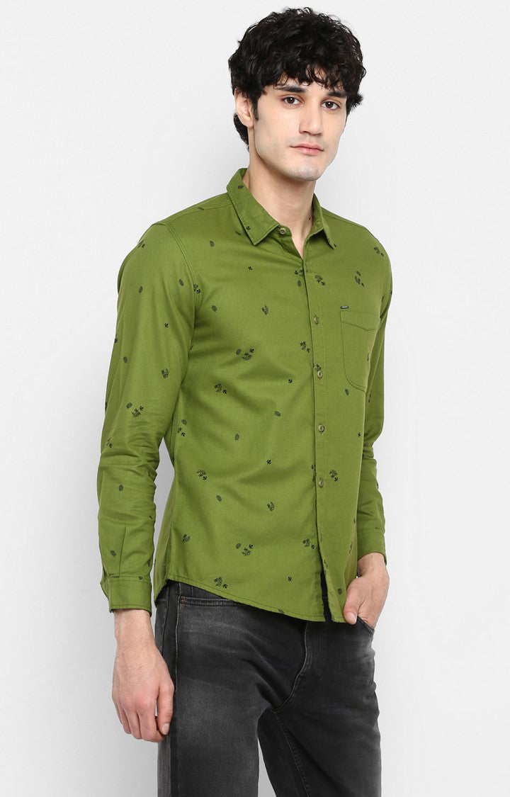 Spykar Men Green Printed Slim Fit Casual Shirt