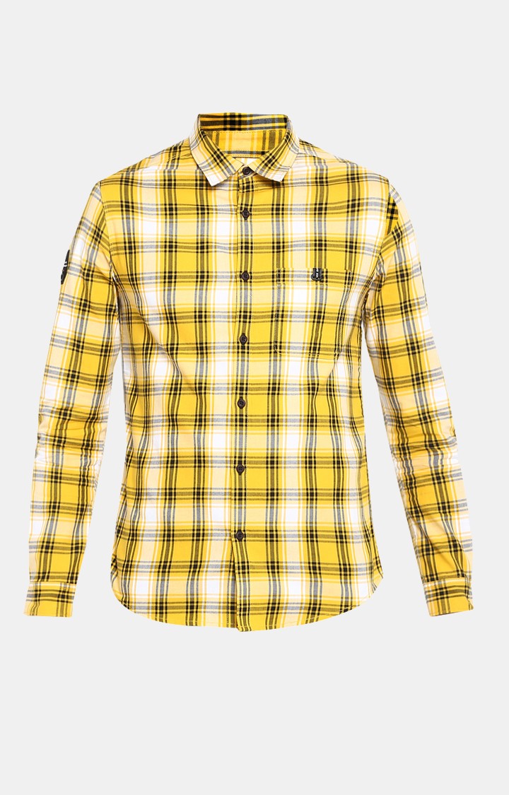 Spykar Men Yellow Checked Slim Fit Casual Shirt