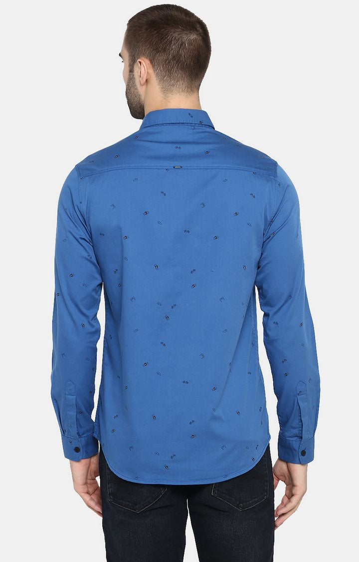 Spykar Men Blue Printed Slim Fit Casual Shirt