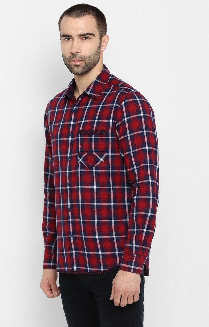 Spykar Men Red Checked Slim Fit Casual Shirt