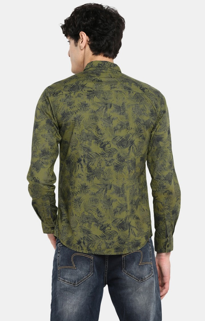 Spykar Men Green Printed Slim Fit Casual Shirt