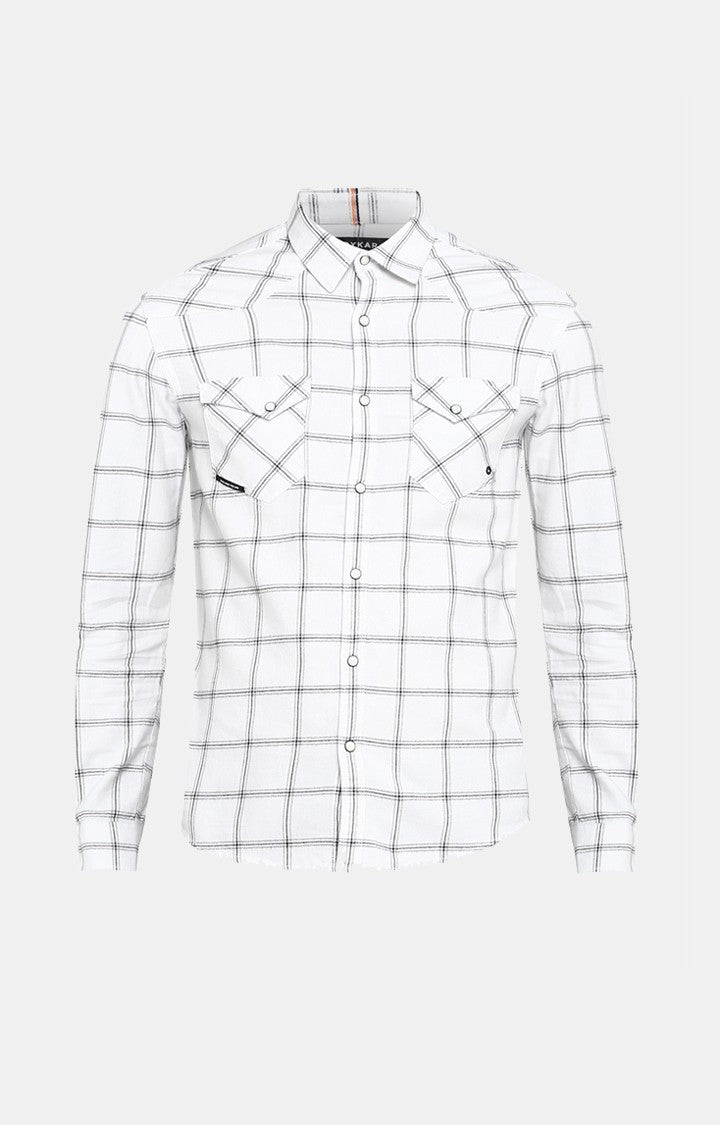 Spykar Men White Checked Slim Fit Casual Shirt